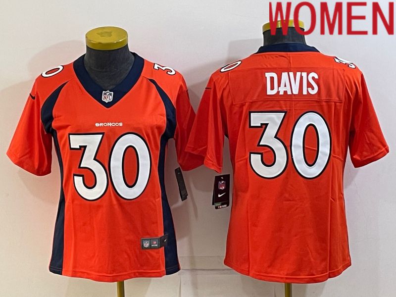 Women Denver Broncos 30 Davis Orange Nike Game 2022 NFL Jersey